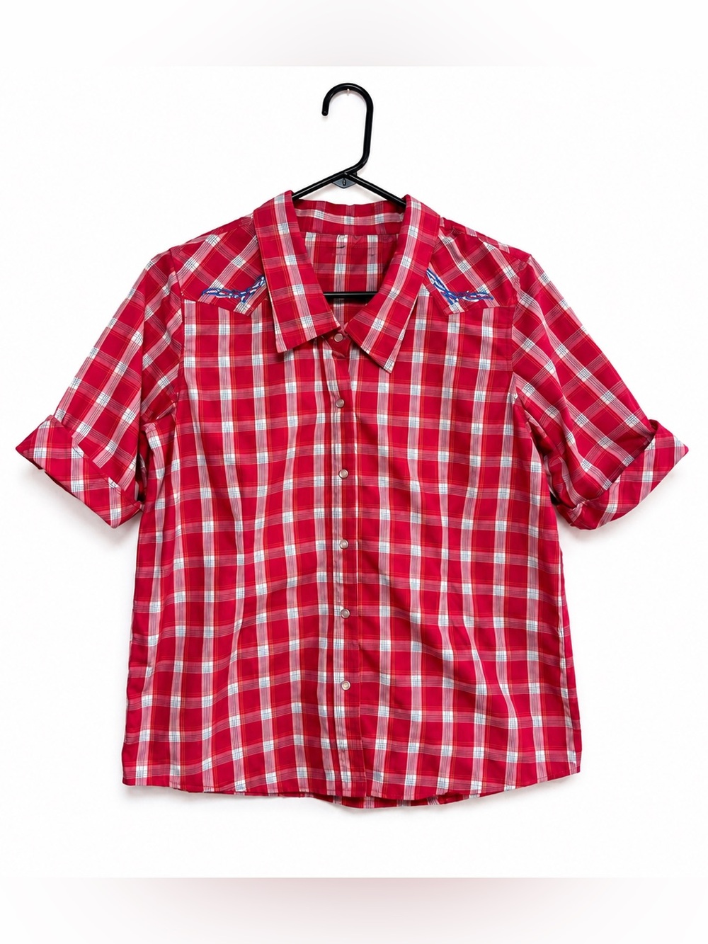 Bit & Bridle Pink Plaid Western Cowgirl Country Snap Button Shirt Embroidered M